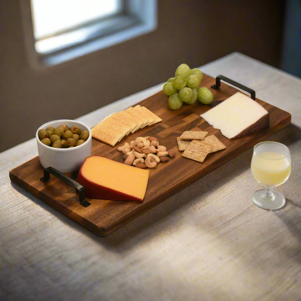 Acacia Serving Trays with Metal Handles