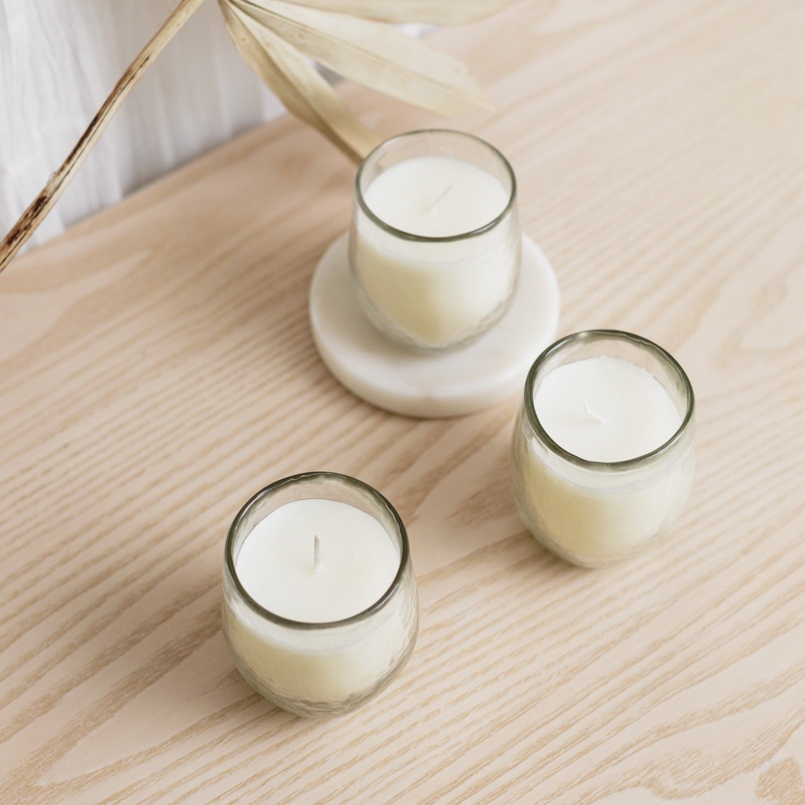 Pebbled Filled Votive Candles - Set of 3