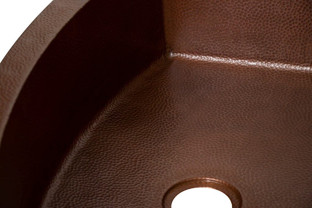 33" Farmhouse Single Well Plain Round Apron Hammered Copper Kitchen Sink