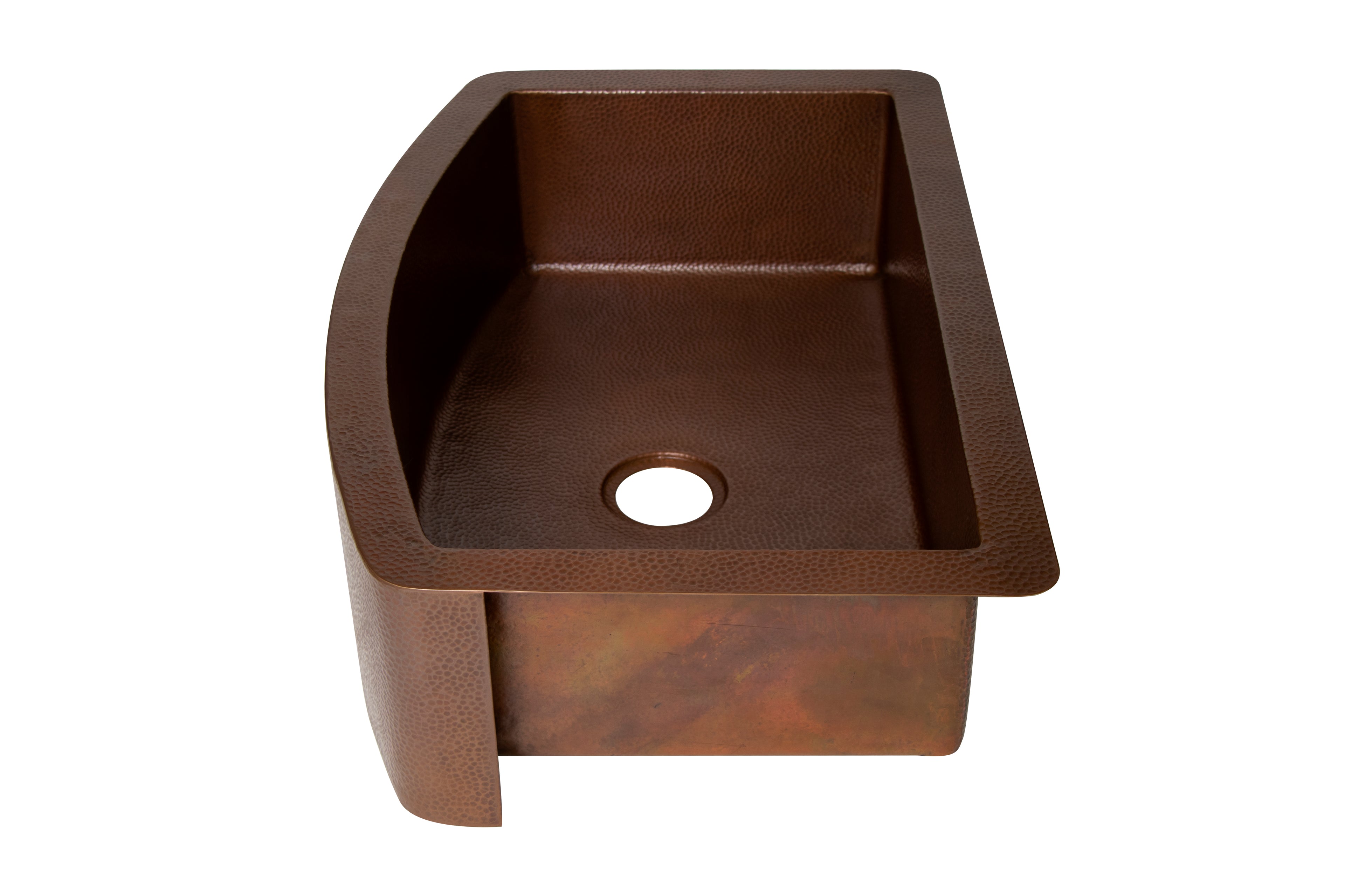 33" Farmhouse Single Well Plain Round Apron Hammered Copper Kitchen Sink