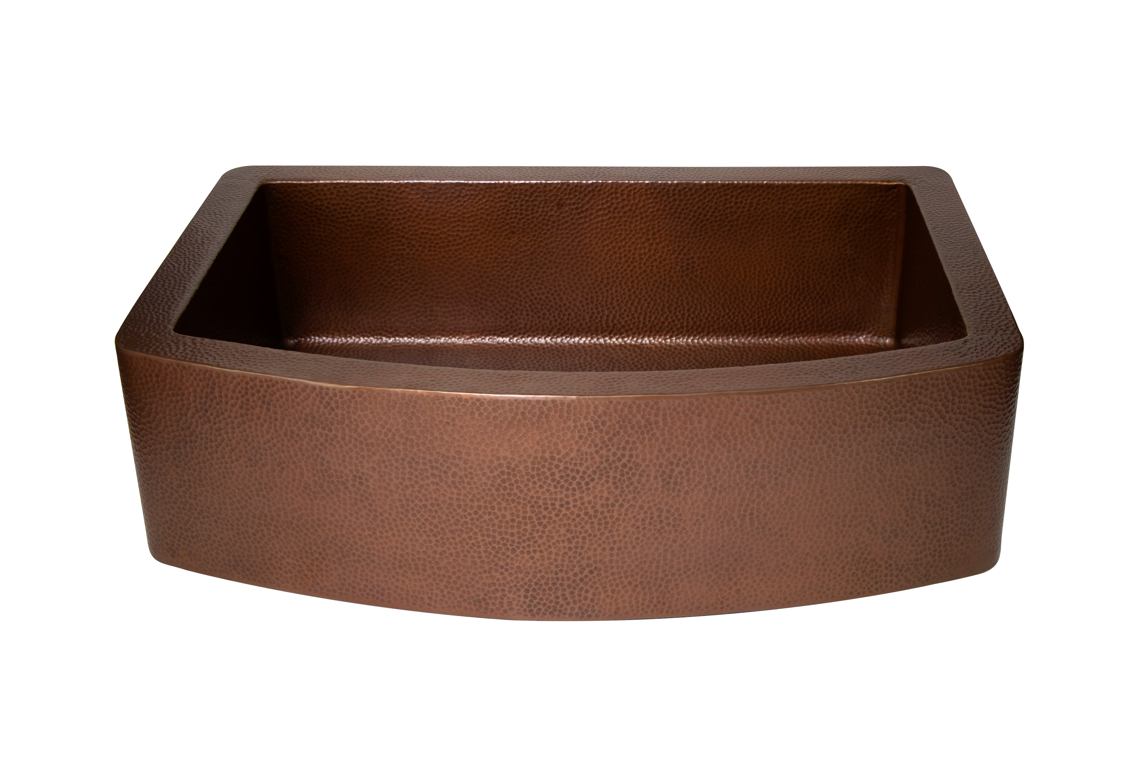 33" Farmhouse Single Well Plain Round Apron Hammered Copper Kitchen Sink