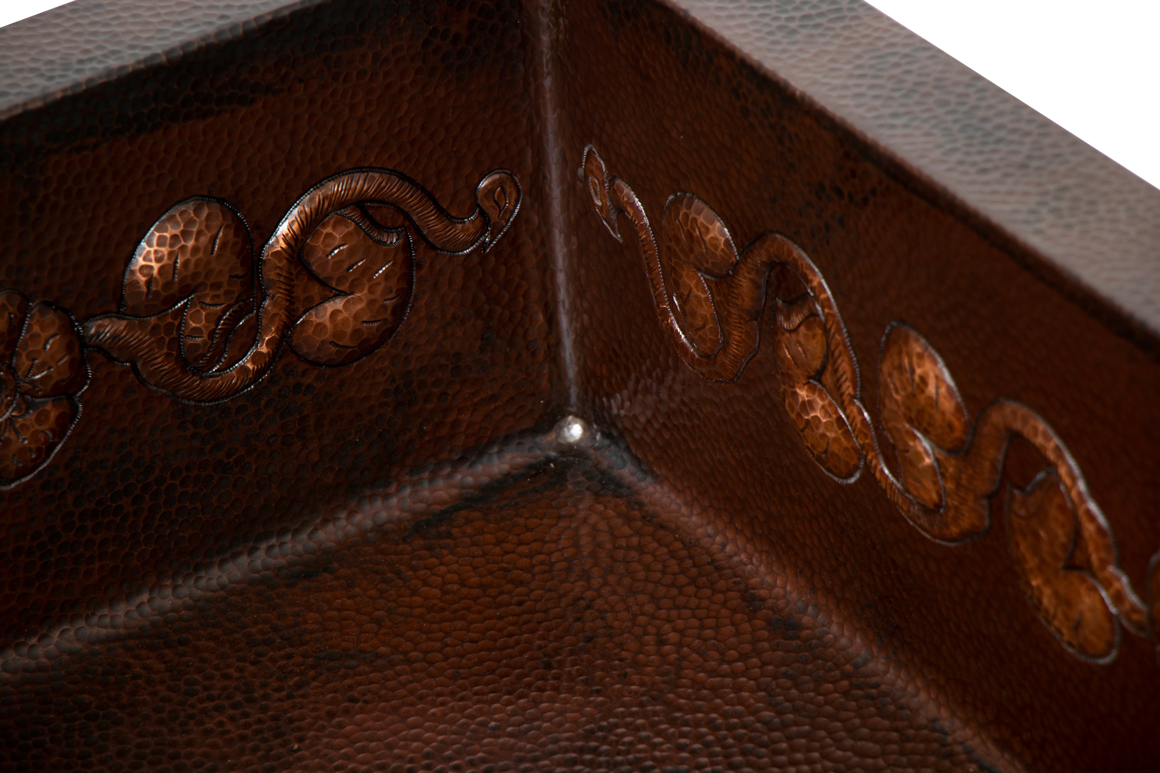 33" Drop-in Single Well Floral Design Hammered Copper Kitchen Sink