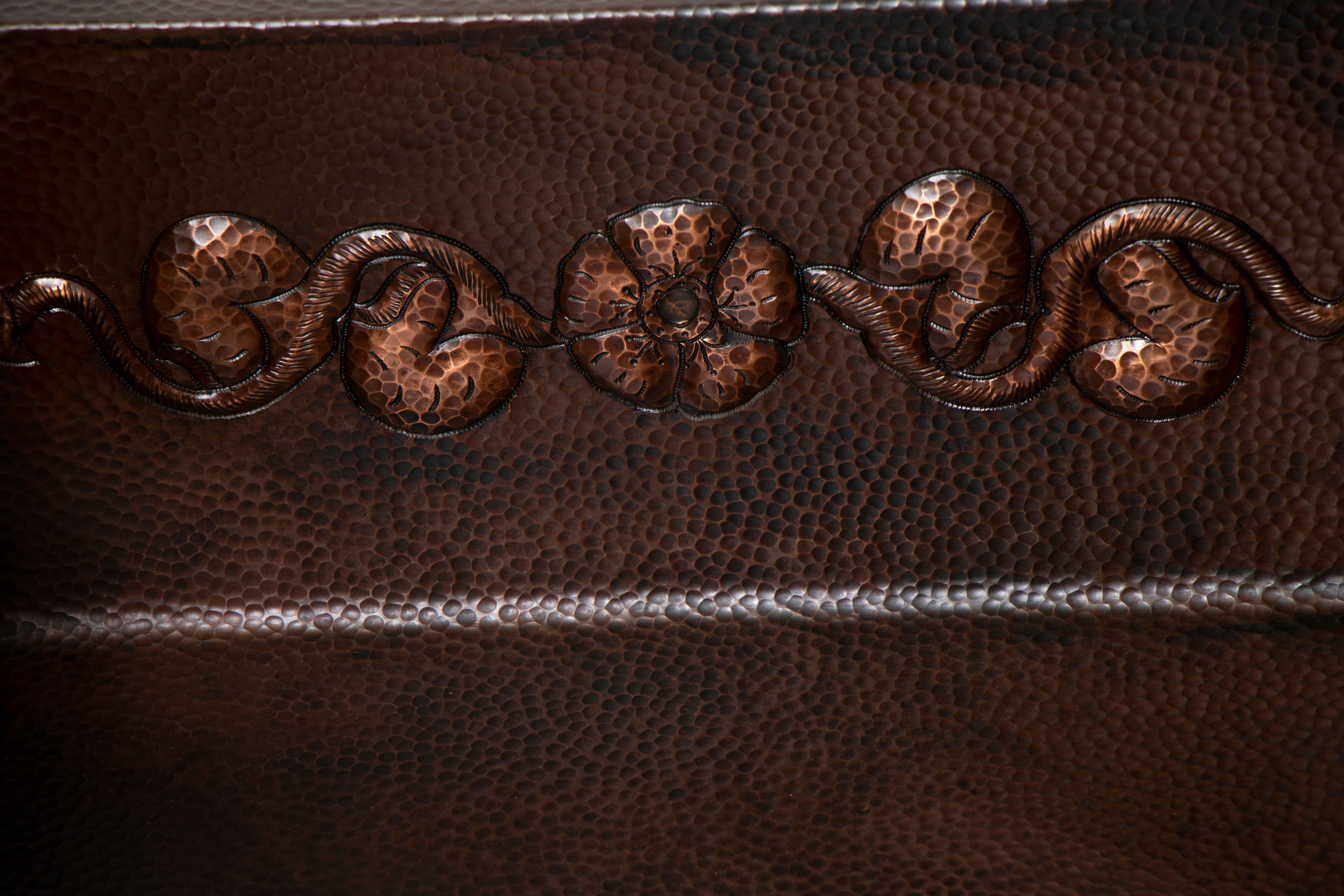 33" Drop-in Single Well Floral Design Hammered Copper Kitchen Sink