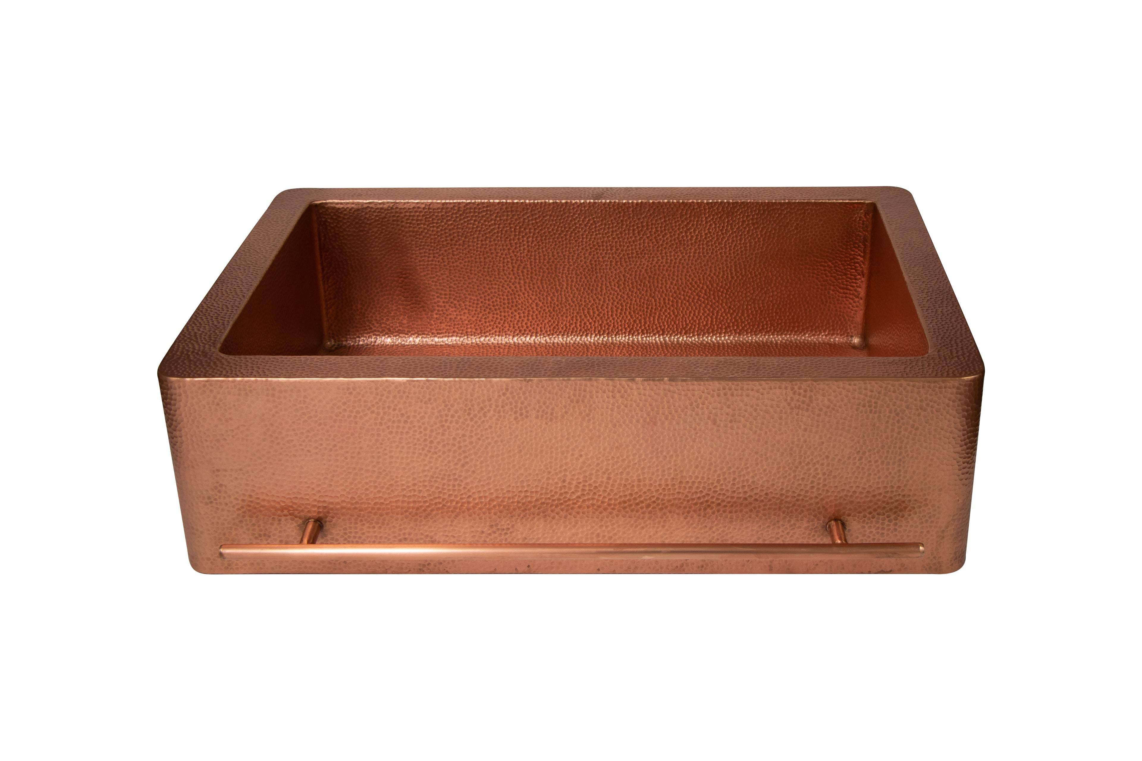 33" Farmhouse Single Well Towel Holder Straight Apron Hammered Copper Kitchen Sink
